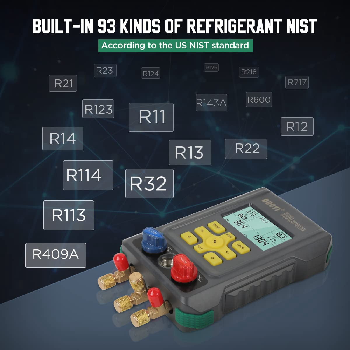 DUOYI 522A Digital Manifold Gauge Set, HVAC Vacuum Pressure&Temperature Tester, Air Conditioning Tools & Equipment