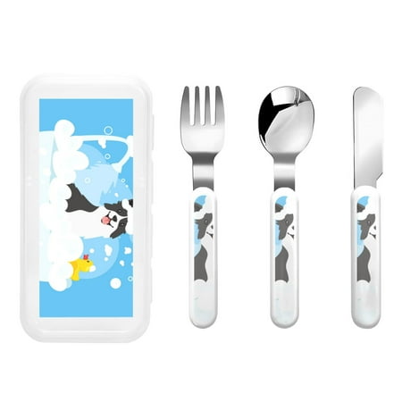

Easygdp Collie in Bathtub 3-Piece Flatware Set Kids Silverware Stainless Steel Toddler Kids Utensils Safe for Preschooler Children