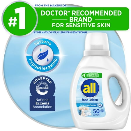 All Liquid Fabric Softener For Sensitive Skin, Free Clear, 40 Fluid Ounces