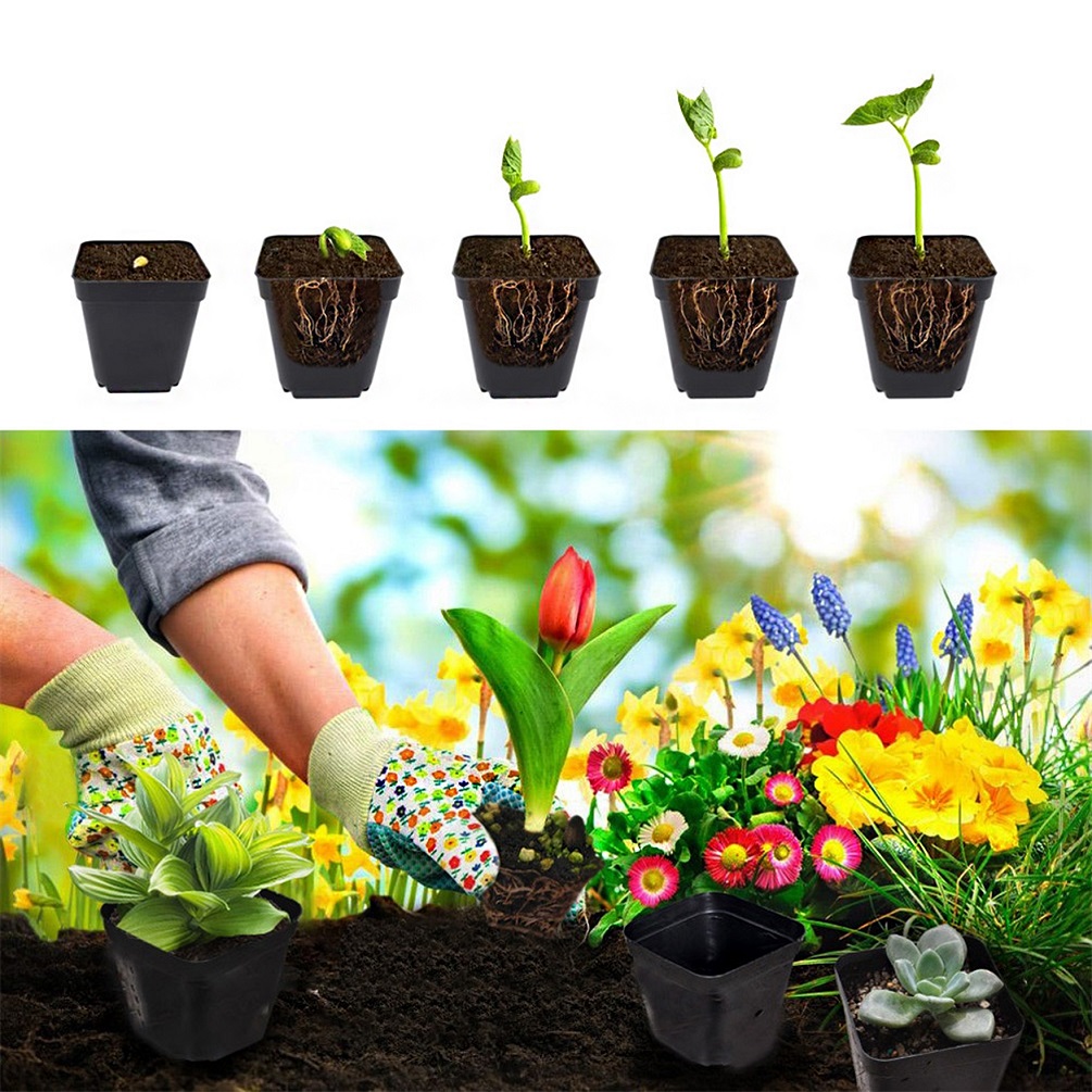 100 Pack Plastic Square Nursery Pot Flower Pots Durable Reusable Planter for Seeds Starting and Succulents