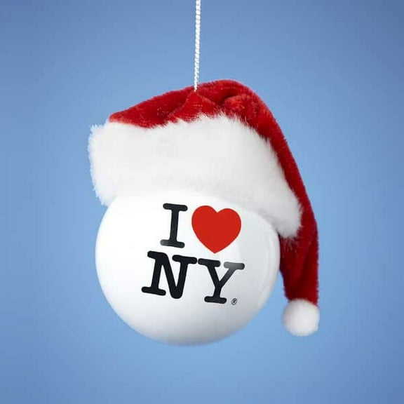 Kurt Adler 65MM "I Love NY" with Santa Claus Hat Christmas Ball Ornament