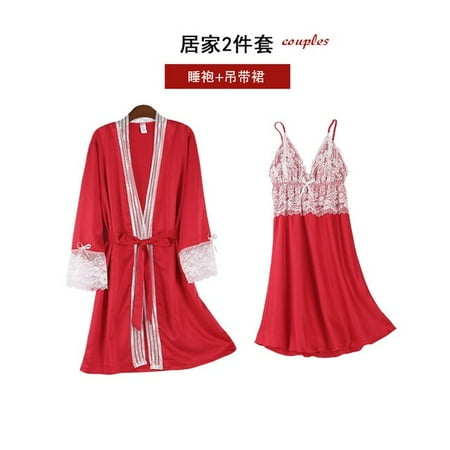 

PIKADINGNIS 2 Pcs Sexy Silk Robe Set Spring Summer Satin Print Sexy Nightgowns Bathrobe Women Pajamas Bath Rayon Robe Sleepwear Womens Dress