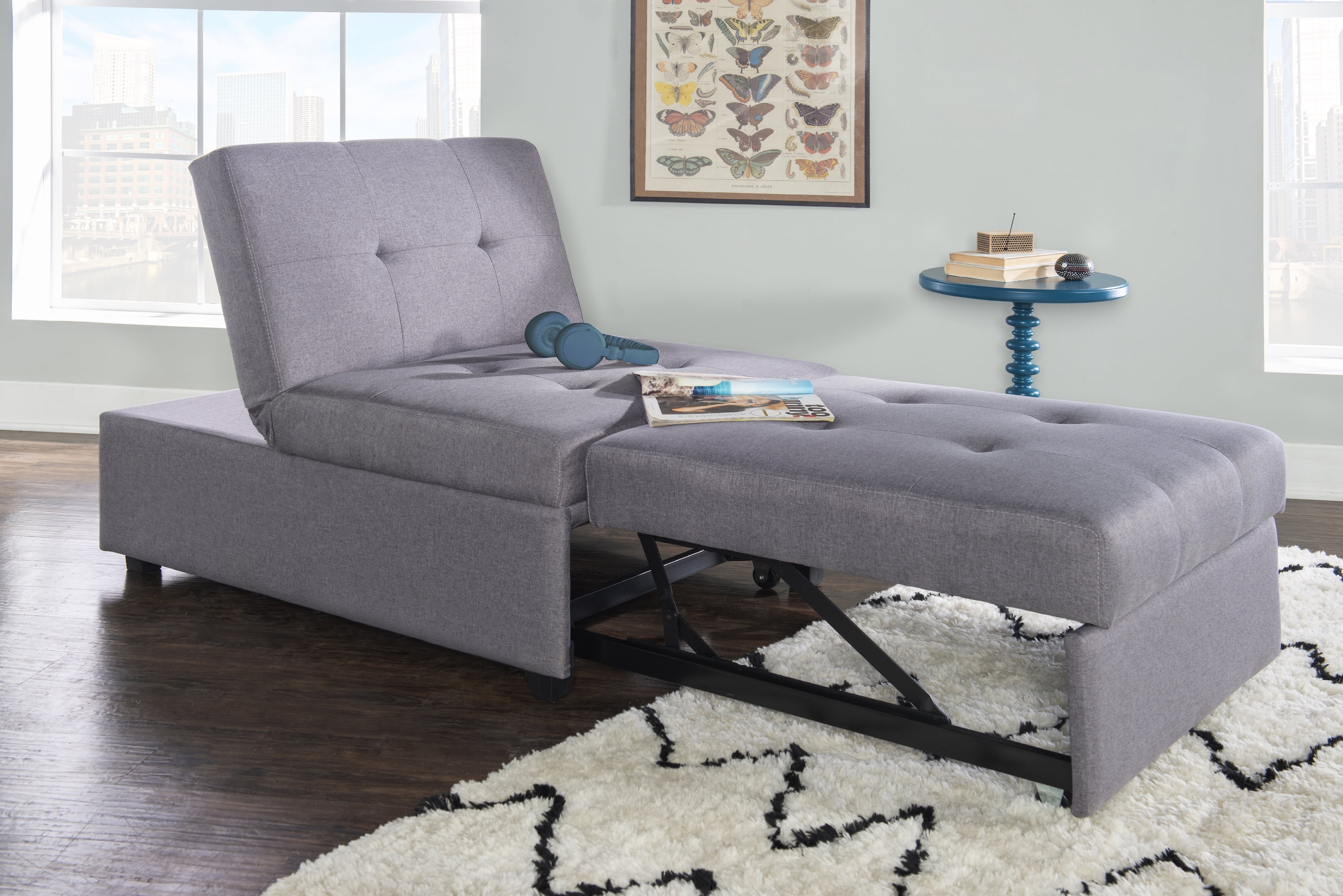 Simonson Space Saving Convertible Twin Bed, Lounge Chair, or Ottoman, Gray