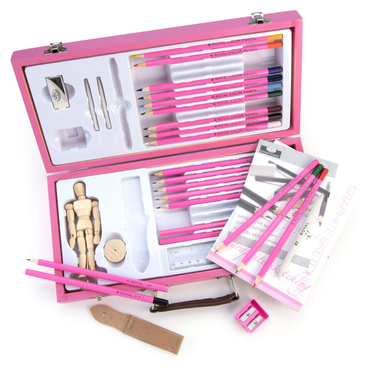 Royal & Langnickel Pink Art Beginner Artist Sketching and Drawing Wood Box  Set