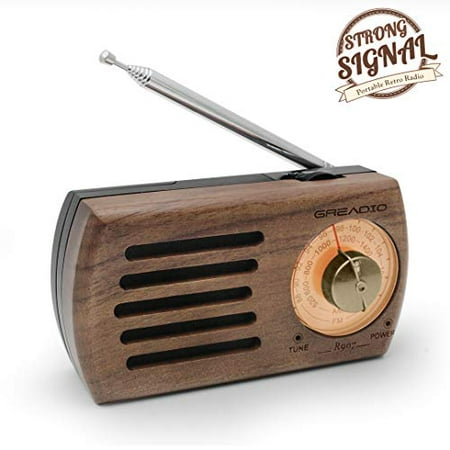 Portable AM/FM Pocket Radio, Retro Walnut Wood Battery Operated Radio with Best Reception, Headphone Jack for Waliking,