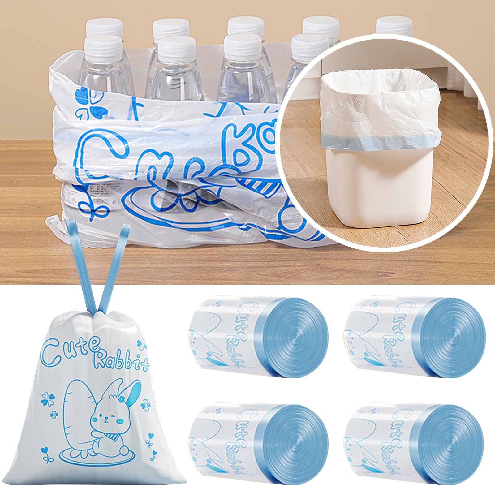 Clearance Hcnuuo 15/75 Count Drawstring Trash Bags Cartoon Pattern Thickened Garbage Bags 19.7" X 17.7"Unscented Trash Bags For Kitchen Bathroom Waste Liners