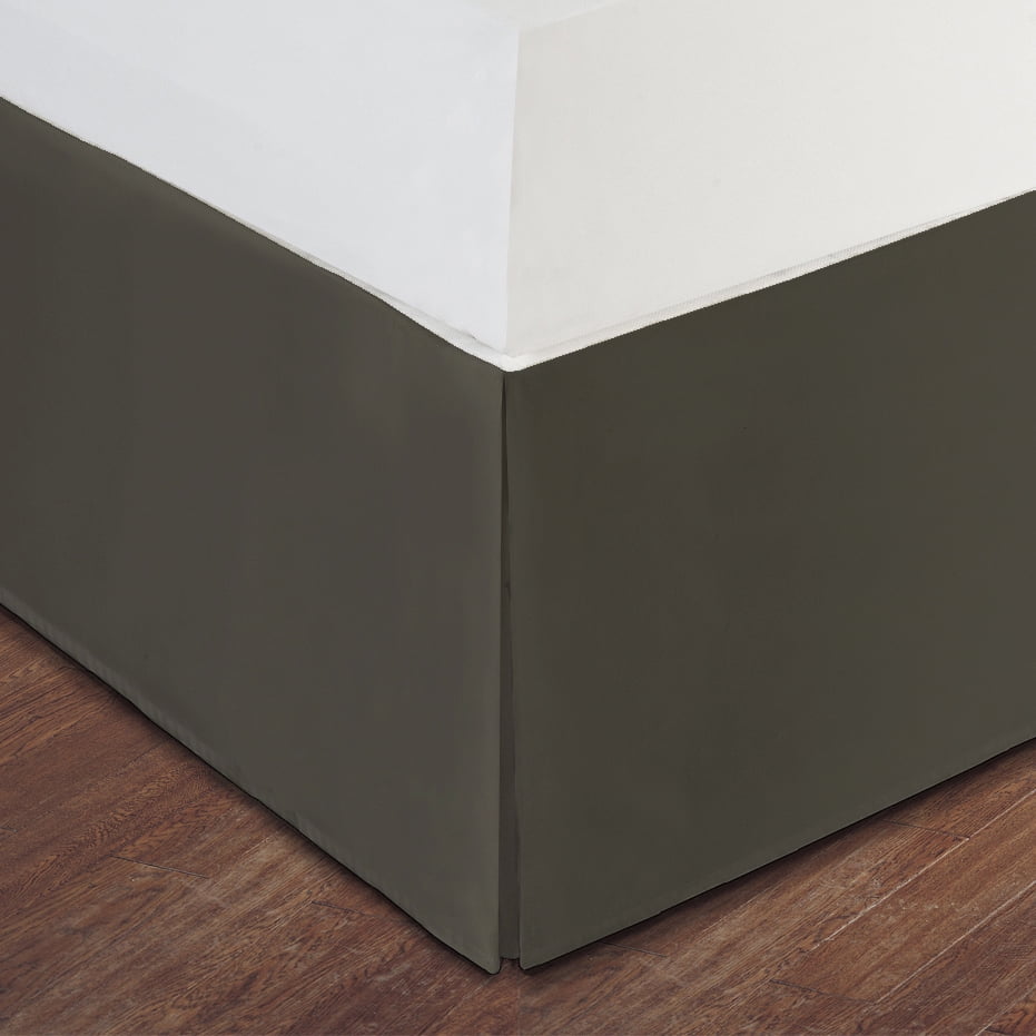 Twin XL Size Gray Luxury Hotel Bed Skirt Tailored Pleat, 14" Drop