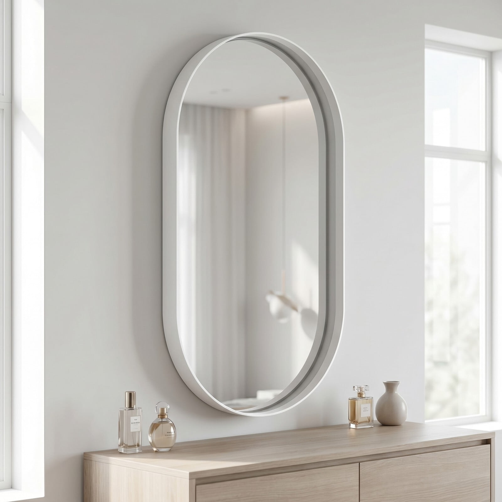 Gleamira 24"x36" Bathroom Mirror Oval Wall Mirror Vanity Mirror with Metal Deep Frame,White