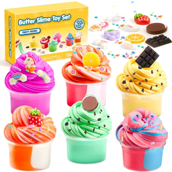 Joyfy 6 Pack Butter Slime Kits for Girls & Boys DIY Party Favors Super Soft Non-Sticky Cloud Slime Stress Relief Fidget Toys for Kids Classroom Prize, Gifts for Birthday Christmas