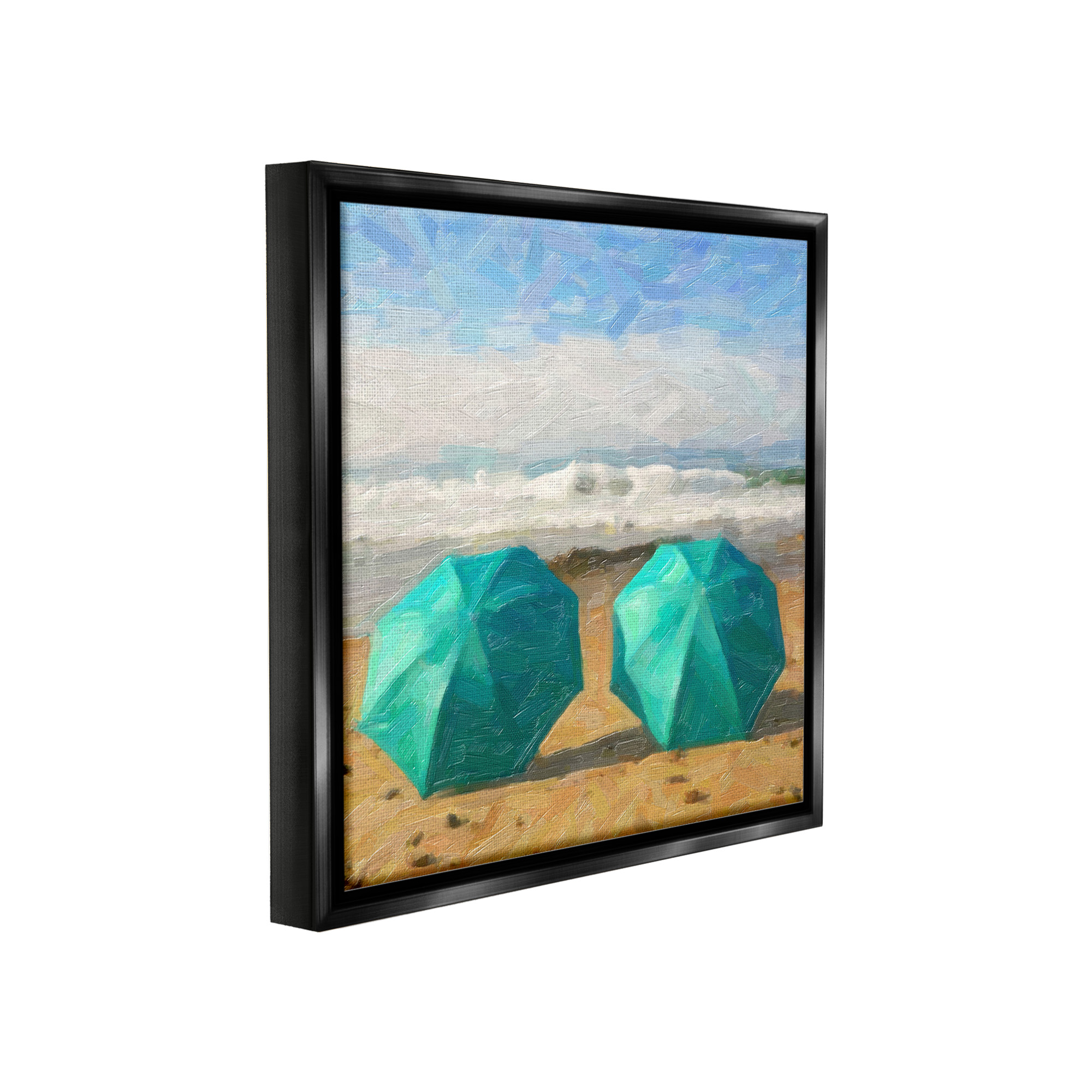 Stupell Industries Beach Umbrella Duo Landscape Painting Black Floater Framed Canvas Art Print Wall Art, 18 x 18