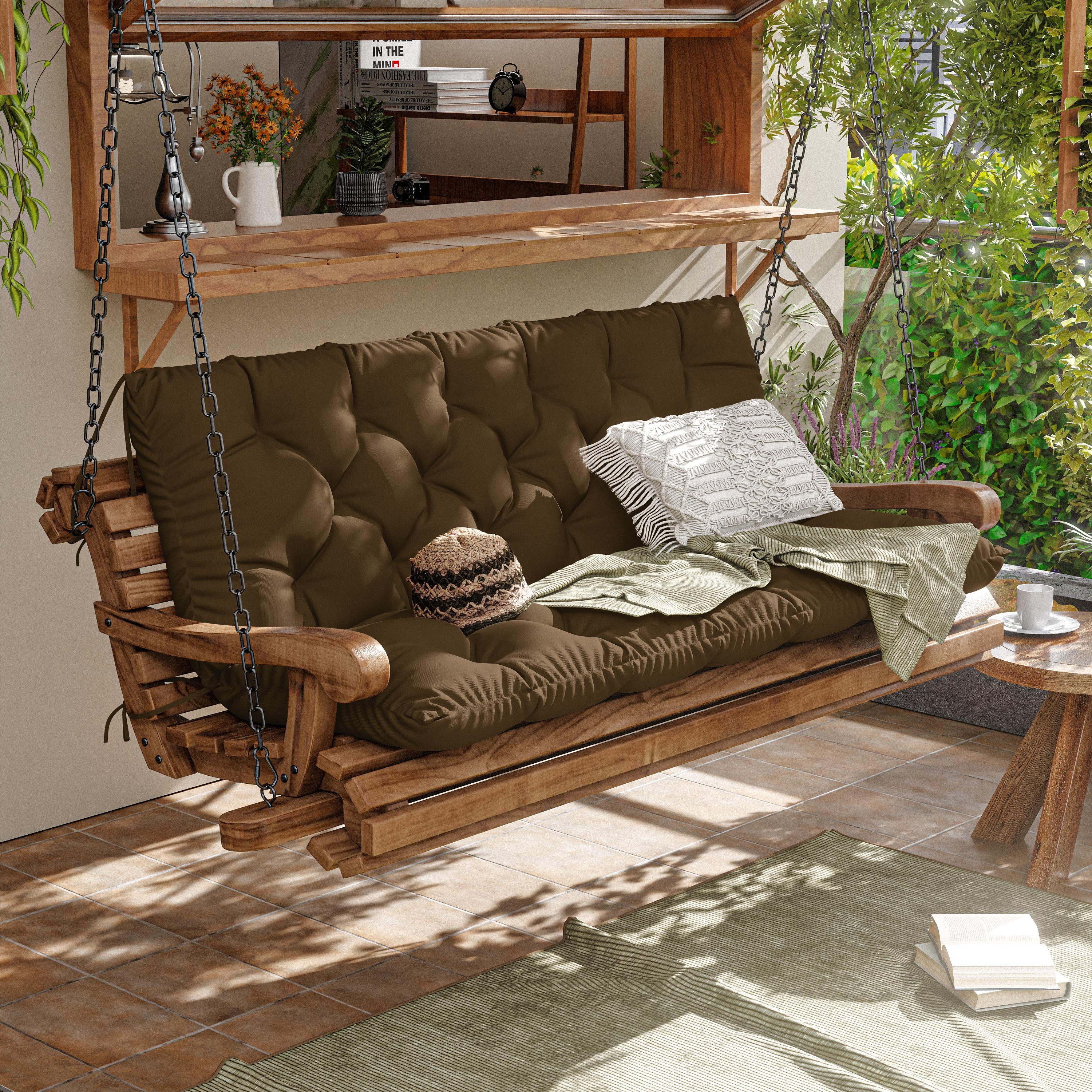 Kimunuk Outdoor Porch Swing Cushion, 60" X 40" X 5" Waterproof Bench Chair Replacement Cushion with 6 Ties for Patio, Chocolate