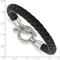 thumbnail image 3 of Diamond2Deal Stainless Steel Polished Black Braided Leather Toggle Bracelet for Men 8.5", 3 of 5