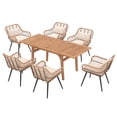 thumbnail image 4 of Outdoor Dining Set for 6, Extendable Wooden Table with Wicker Patio Chairs, 7-Piece Patio Outdoor Furniture Set for Deck, Garden, Backyard, Creamy White, 4 of 9