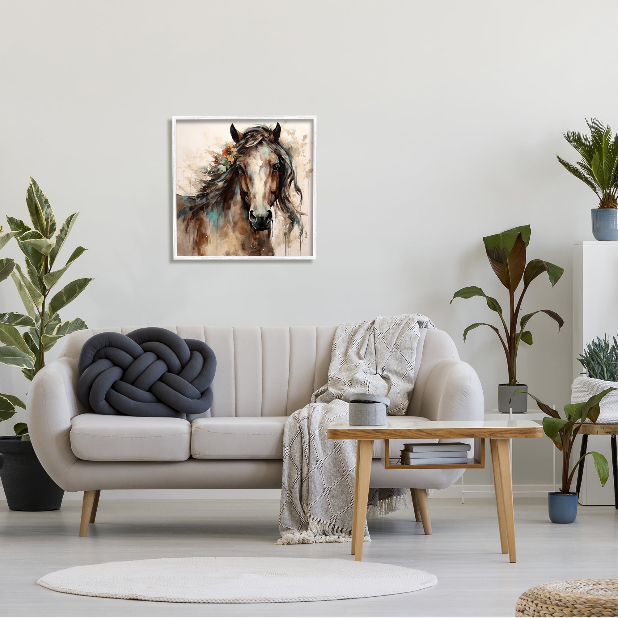 Stupell Industries Brown Horse Modern Portrait Animals & Insects Painting White Framed Art Print Wall Art, 24 x 24