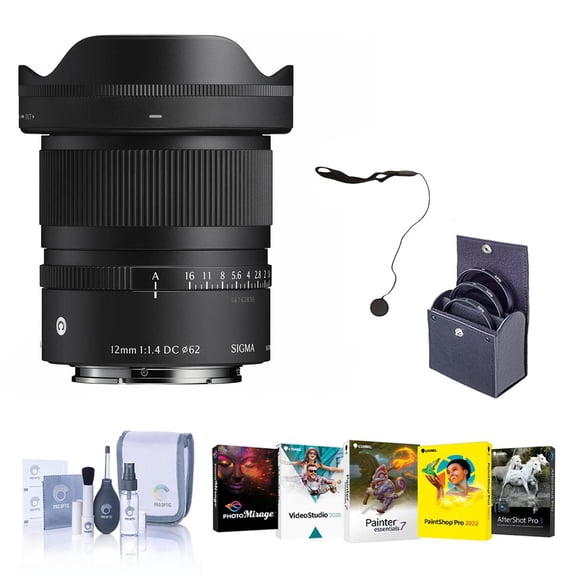 Sigma 12mm f/1.4 DC Contemporary Lens for Sony E, Bundle with 62mm Filter Kit, PC Software Kit, Cap Keeper and Cleaning Kit