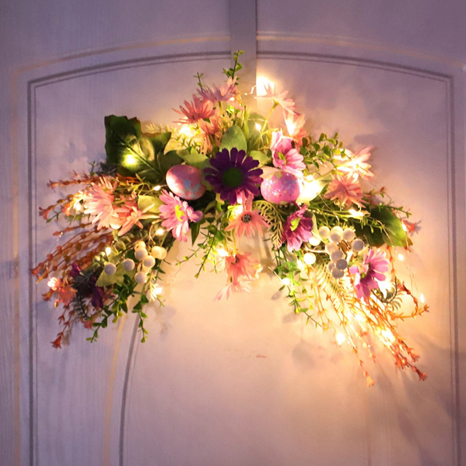 LYCAQL Artificial Floral Swag Flowers for Wedding Arch 19.7 Inch Spring Summer Greenery Eucalyptus Swags for Decorating Wedding Ceremony Welcome Sign Flowers Chrysanthemum Daisy Hydrangea(Pink)