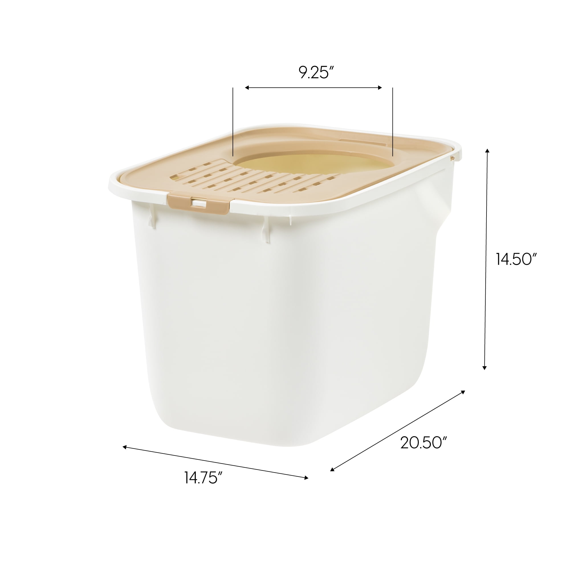 IRIS Large Top Entry Cat Litter Box | Litter Catching Lid Enclosure, White/Beige