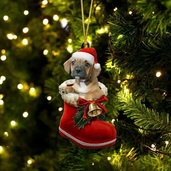 Acrylic 2D FLAT Puggle In Santa Boot Christmas Hanging Ornament