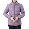 thumbnail image 4 of LEBONYARD Women's Trendy Zip-Up Hoodless Stand Collar Short Length Down Jacket Long Sleeve Solid Colored Pocket Ladies Winter Warm Puffer Jacket Coat, 4 of 6