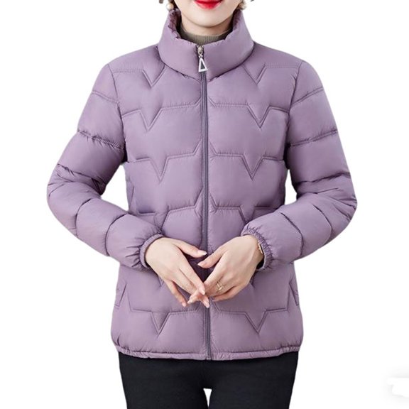 Lzobxe Jackets for Women Short Puffy Zip-up Jacket with Stand Collar and Pockets,Sizes XL-5XL