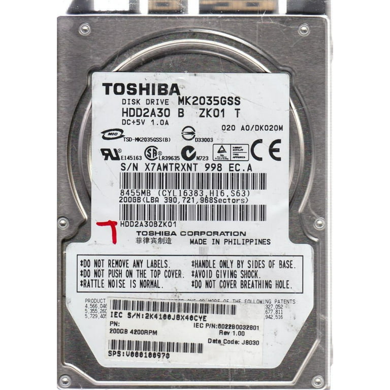 MK2035GSS, A0/DK020M, HDD2A30 B ZK01 T, Toshiba 200GB SATA