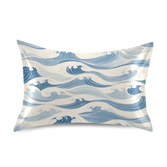 Satin Pillow Case Envelope Pillow Covers Standard Size Soft Pillow Cases for Bedroom, Blue Waves Printed