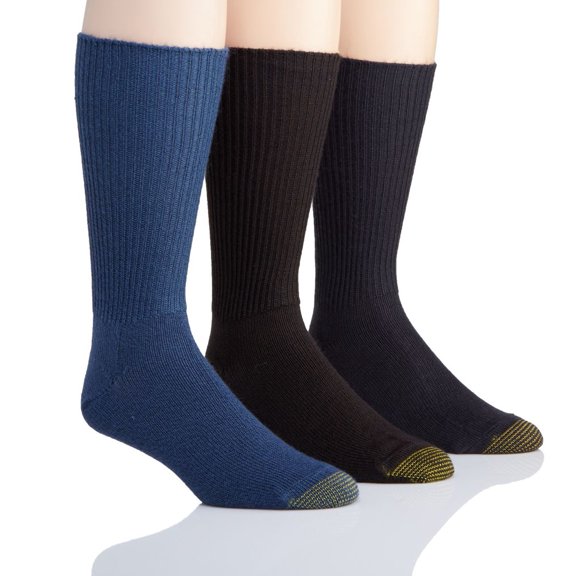 Men's Gold Toe 523S Fluffies 1x1 Rib Crew Socks - 3 Pack (Denim/Brown/Navy O/S)