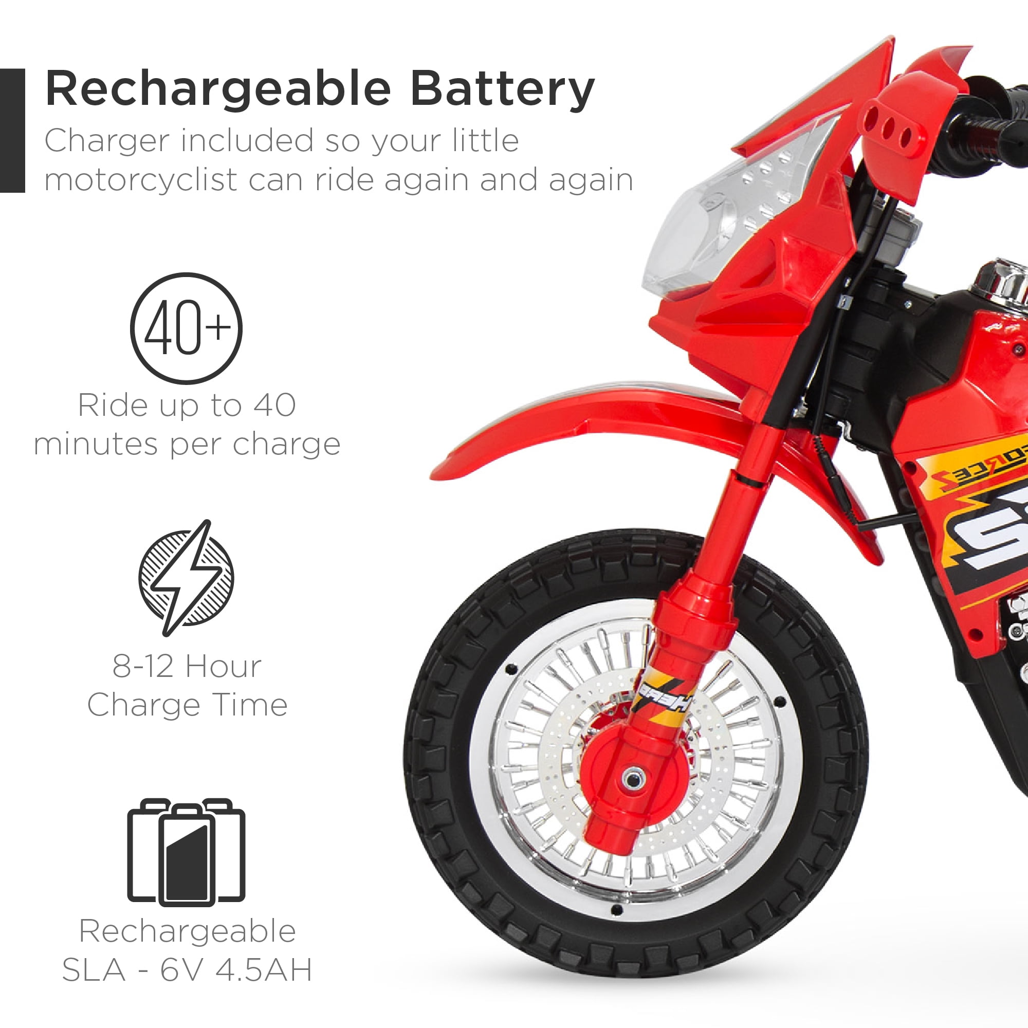Red Training Wheels Best Choice Products 6V Kids Electric Battery-Powered Ride-On Motorcycle Dirt Bike Toy w/ 2mph Max Speed Charger Music Lights 