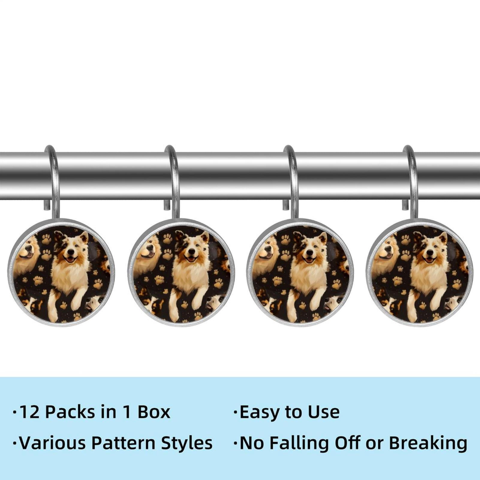 HemaKayy 12 Pcs Shower Curtain Hooks Bathroom Decorative Accessories Australian Shepherd Dog