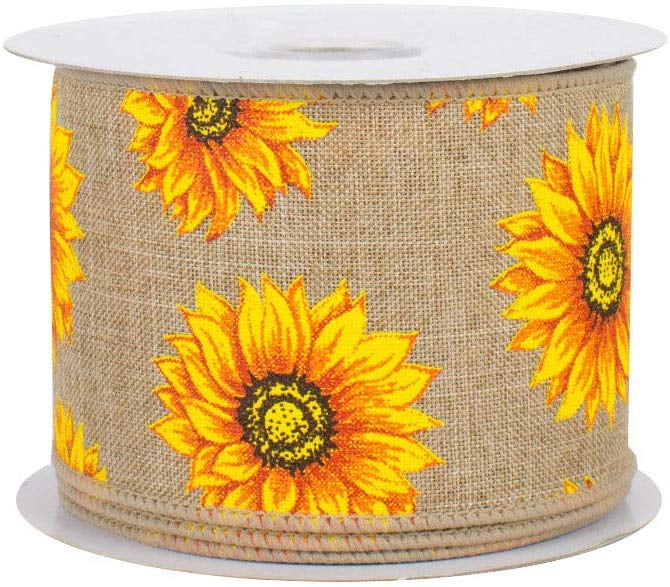 2-1/2in 10YD Wired Fall Pumpkin Sunflower Burlap Ribbon for Gift,Floral,Craft Us