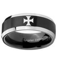thumbnail image 2 of Tungsten Maltese Cross 8mm Brushed Black 2 Tone Beveled Edges Men Ring, 2 of 2