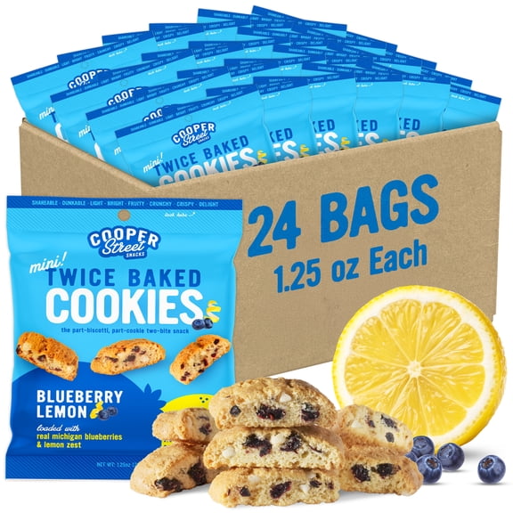 Cooper Street Twice Baked Italian Biscotti Cookies - Lemon Blueberry Biscotti - Peanut, Dairy & Soy Free, 1.25oz Individual Packs - 24 ct