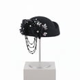 thumbnail image 5 of Vjnyvs Rhinestone Felt Beret Vintage Pillbox Hat Women Fascinator Hat British Derby Cap Flight Attendant Hat for Church Tea Party, 5 of 7