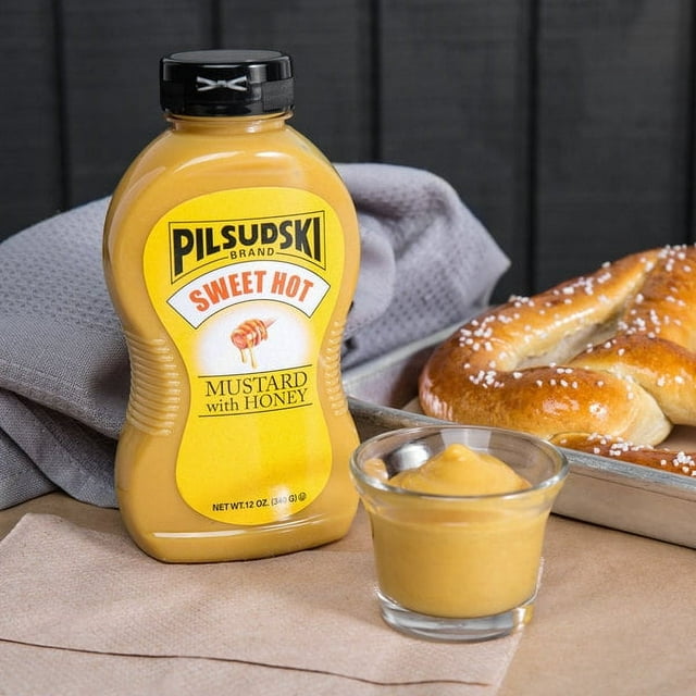 Moutarde au Miel Douce et Piquante Pilsudski 12 oz, Bouteille Compressible Tête en Bas