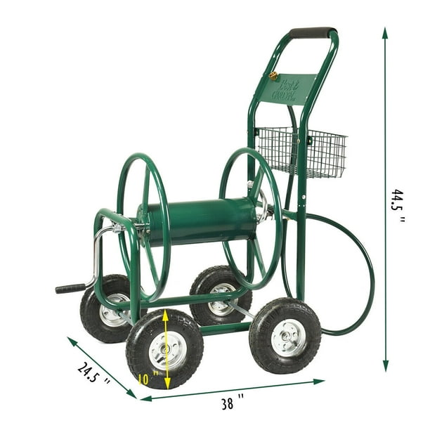 Costway Garden Water Hose Reel Cart 300ft Heavy Duty Yard Planting W/ Basket Green