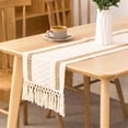 thumbnail image 6 of Boho Table Runner 72 Inchs Long Rustic Farmhouse Table Runners, Cream & Brown Macrame Table Runners with Tassel for Dining Room, Wedding, Holiday Party, Home Decor (12x72 Inches), 6 of 7
