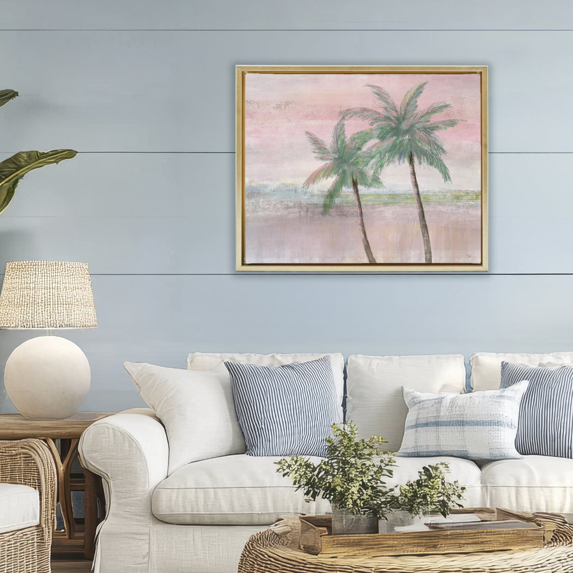 Stupell Industries Sunset Palms at Dusk Gold Framed Floater Canvas Wall Art, design by Nan