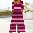 thumbnail image 2 of Edvintorg Striped Jumpsuits for Women Casual Short Sleeve V Neck Back Zipper Wide Leg Jumpsuit with Pocket Summer Beach Vacation Clothes for Women, 2 of 5