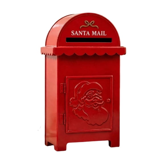 HOARBOEG Christmas Mailbox Cottage Style Yard Decoration, Red Metal Vintage Santa Claus Letter Box for Letters to Santa and Holiday Cards, Indoor Outdoor Tabletop Porch Christmas Decor
