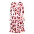 thumbnail image 5 of Renewold Valentine's Day Women Long Sleeve Dresses Heart Print Kiss Lips Fall Winter Outdoor Dance Skater Dress Stretchy Comfy Elastic Waist Flared Dress Size S, 5 of 7