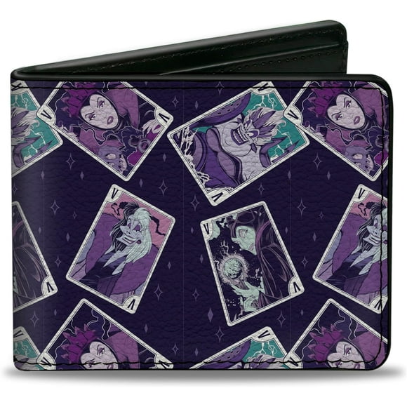 TRAHOO-Disney Wallet, Bifold, Disney Villains Card Poses Collage Purples, Vegan Leather, Purples, 4.0" x 3.5", Casual