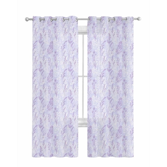 Light Purple Flowers Sheer Curtains 63 Inch Length 2 Panels Set for Living Room/Bedroom, Spring Vintage Flowers Rustic Plants Kitchen Curtains Grommet Semi-Sheer Curtains Window Treatments 42"x63"x2