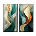 thumbnail image 2 of Designart "Vintage Teal Elegance Abstract Wave I" Abstract Shapes Framed Wall Art Set Of 2 - Transitional Blue Framed Canvas Set For Living Room Decor, 2 of 6