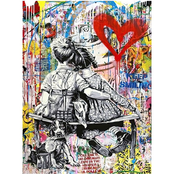 Banksy Opening the Curtain – Political Street Art Canvas Print (33.5" by 23.5") Urban Graffiti Wall Decor