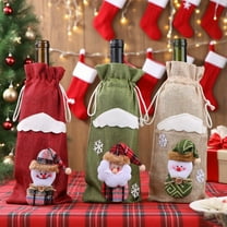 Dserfhy Christmas Burlap Wine Bags Cute Santa Claus Snowman Reindeer Design Reusable Wine Bottle Cover with Drawstring for Dinner Table Decor