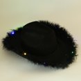 thumbnail image 2 of Sombrero de vaquero negro con luces LED y ribete emplumado de PVC, 2 of 2