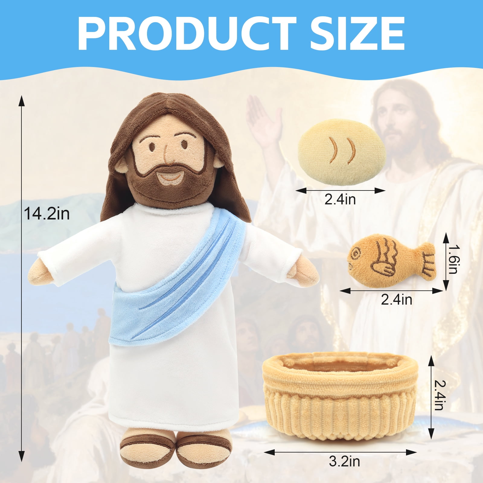 14" Jesus Plush Talking Doll,Jesus Stuffed Doll Plushie Speaks Bible Verses Story Bible Songs Religious Gift for Kids Easter Christmas