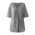 thumbnail image 5 of USSUMA Womens Summer Tops Women Fashion V-Neck Short Sleeve Solid Long T-shirt Blouse Ladies Tops Casual Deals Gray Polyester L, 5 of 6