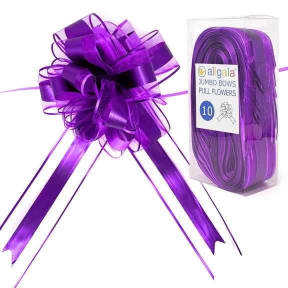 Allgala 10-PC 8 Inch Jumbo 2.5 Inch (6.4CM) Width Organza Ribbon Pull Flower Bow for Gift Wrapping Baskets Wedding Décor - Purple-GP90558