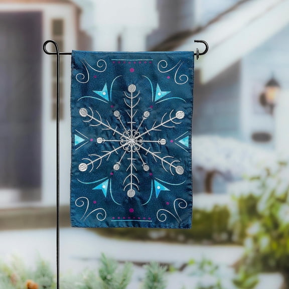 Evergreen Blue Snowflake Applique Garden Flag 12 x 18 Inches Indoor Outdoor Decor